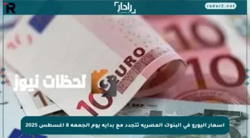 أسعار اليورو في البنوك المصرية تتجدد مع بداية يوم الجمعة 8 أغسطس 2025